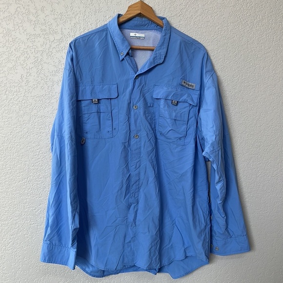 Columbia Long Sleeve Shirt Button Down Collared Omnishade Blue size Extra Large - Picture 2 of 13